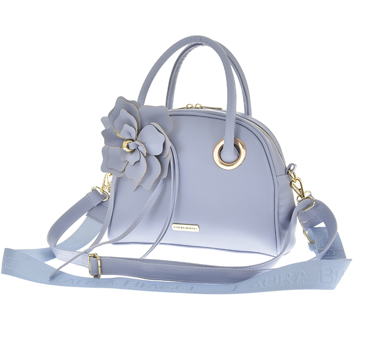 Niebieska torebka kuferek z kwiatem Laura Biaggi - baby blue